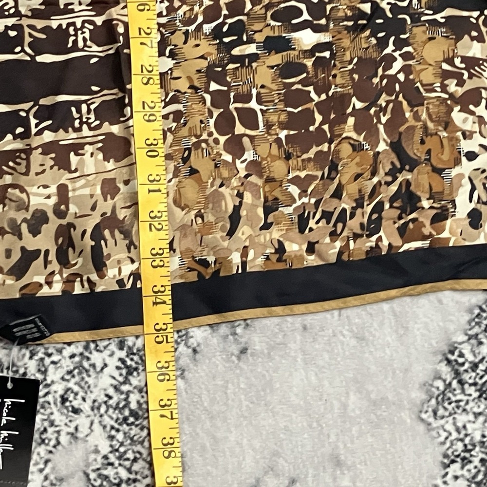 Nicole Miller‎ Silk Scarf Brown Animal Print Square Satin NWT Luxury Wrap - Picture 9 of 14